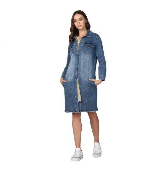 Women's Denim Washed Long Sleeve Jacket (Blue)