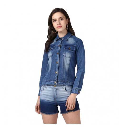 Women's Denim Hand Painted Long Sleeve Jacket (Blue)