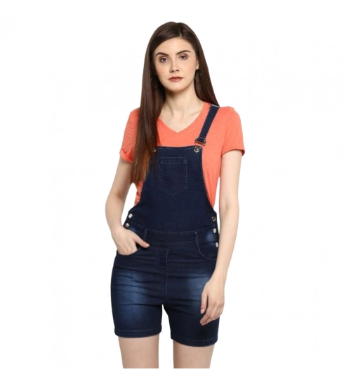 Women's Denim Shorts Style Dungaree Pant (Blue)