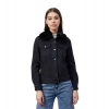 Dropship Women's Denim &amp; Faux Fur Washed Long Sleeve Jacket (Black)