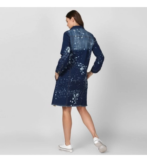 Women's Denim Washed Long Sleeve Jacket (Blue)