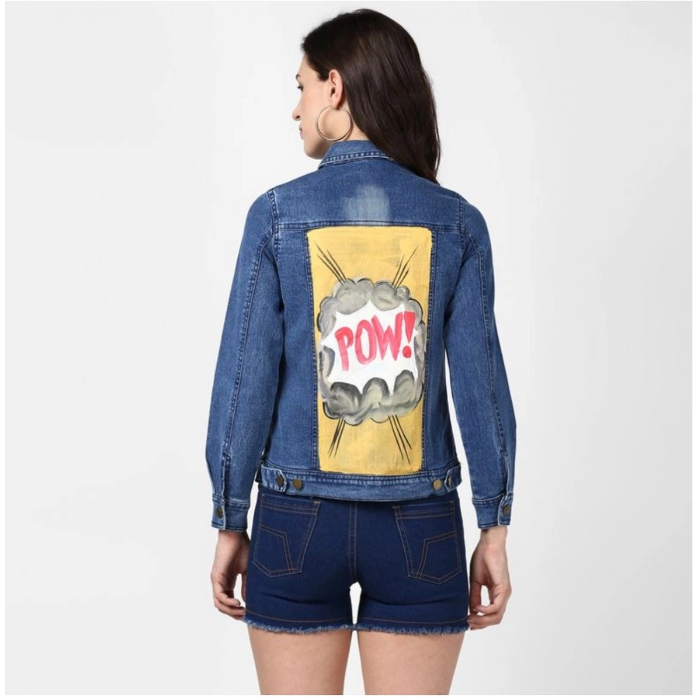 Women's Denim Hand Painted Long Sleeve Jacket (Blue)