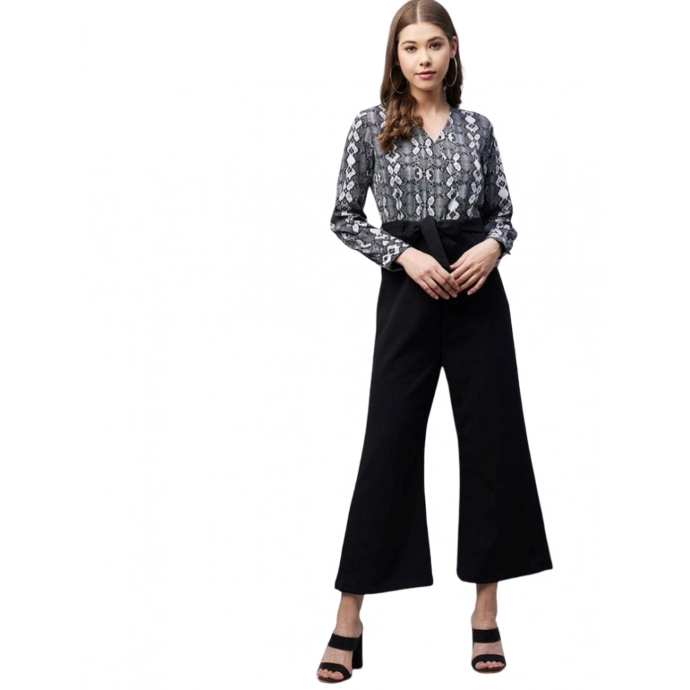 Women's Rayon Animal Print Short Sleeve Jumpsuit (Black) Women's Rayon Animal Print Short Sleeve Jumpsuit (Black)
