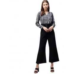 Women's Rayon Animal Print Short Sleeve Jumpsuit (Black)