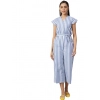 Dropship Women's Cotton-Polyester Blend Striped Short Sleeve Jumpsuit (Blue)