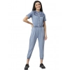 Dropship Women's Denim Self Design Tie Ups Jumpsuit (Blue)