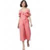 Dropship Women's Polyester Floral Cold Shoulder Jumpsuit (Pink)