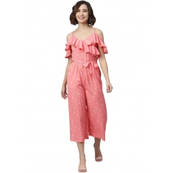 Women's Polyester Floral Cold Shoulder Jumpsuit (Pink)