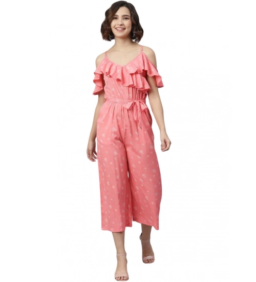 Women's Polyester Floral Cold Shoulder Jumpsuit (Pink)