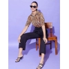 Dropship Women's Polyester Animal Print Half Sleeve Jumpsuit (Orange - Black)