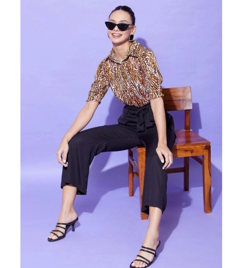 Women's Polyester Animal Print Half Sleeve Jumpsuit (Orange - Black)