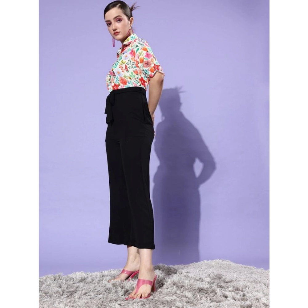 Women's Polyester Printed 3/4th Sleeve Jumpsuit (Multicolor)