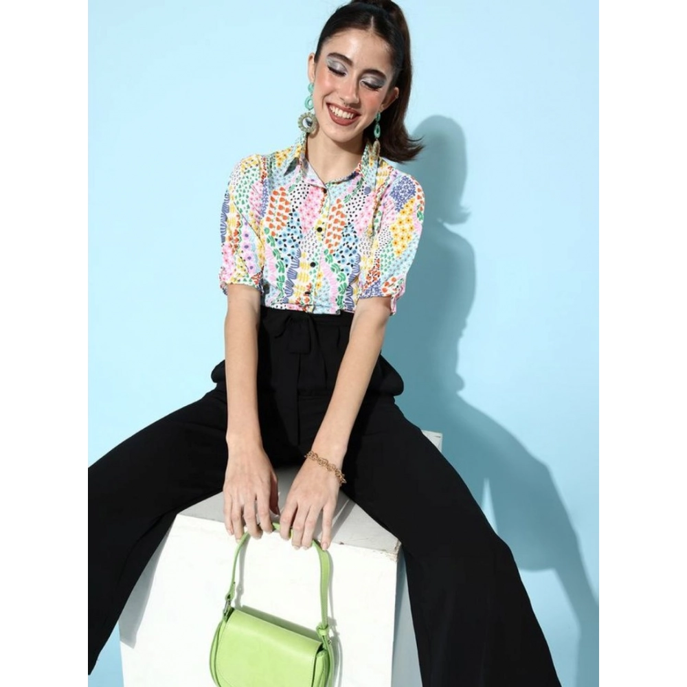 Women's Polyester Printed 3/4th Sleeve Jumpsuit (Multicolor)