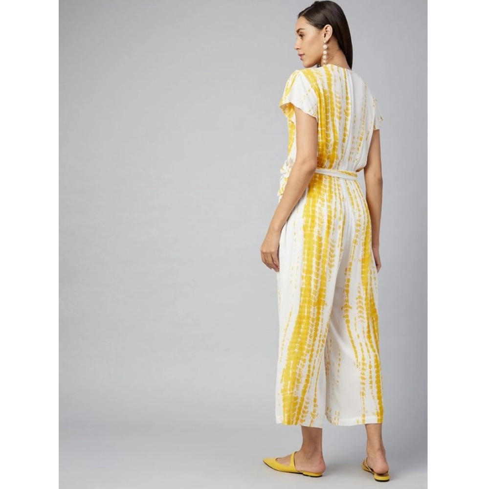 Women's Rayon Striped Short Sleeve Jumpsuit (Yellow - White) Women's Rayon Striped Short Sleeve Jumpsuit (Yellow - White)