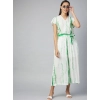 Dropship Women's Rayon Striped Short Sleeve Jumpsuit (Green - White)