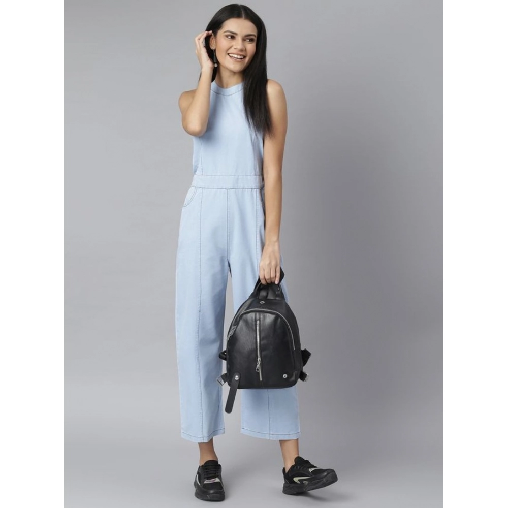 Women's Denim Self Design Sleeveless Jumpsuit (Blue) Women's Denim Self Design Sleeveless Jumpsuit (Blue)