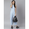 Dropship Women's Denim Self Design Sleeveless Jumpsuit (Blue)