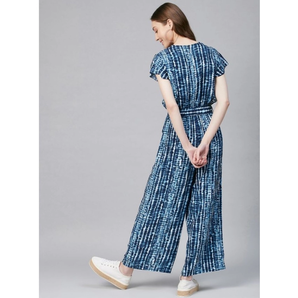 Women's Rayon Tie & Dye Short Sleeve Jumpsuit (Blue) Women's Rayon Tie & Dye Short Sleeve Jumpsuit (Blue)