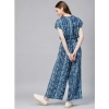 Dropship Women's Rayon Tie &amp; Dye Short Sleeve Jumpsuit (Blue)