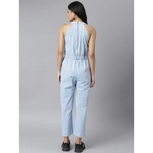 Generic Women's Denim Self Design Sleeveless Jumpsuit (Blue)