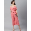 Dropship Women's Polyester Floral Cold Shoulder Jumpsuit (Pink)