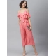 Women's Polyester Floral Cold Shoulder Jumpsuit (Pink)