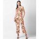 Women's Polyester Floral Halter Jumpsuit (Peach)