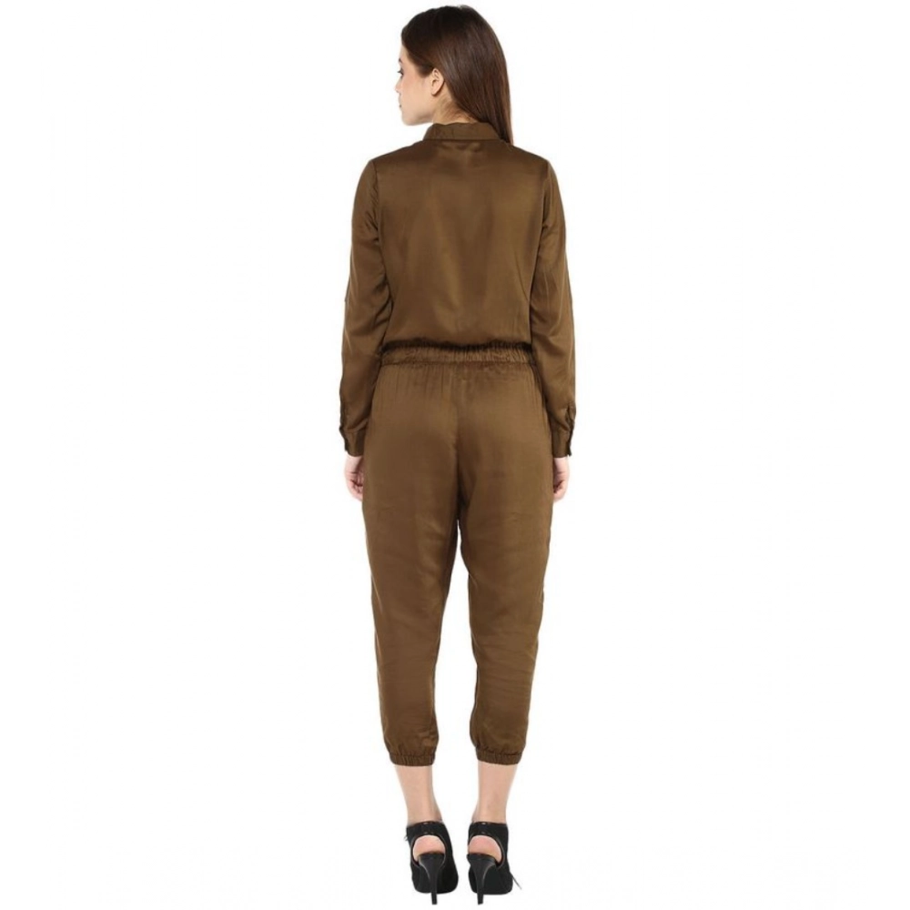 Women's Rayon Solid Long Sleeve Jumpsuit (Olive) Women's Rayon Solid Long Sleeve Jumpsuit (Olive)