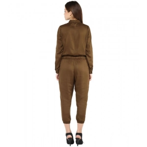 Generic Women's Rayon Solid Long Sleeve Jumpsuit (Olive)