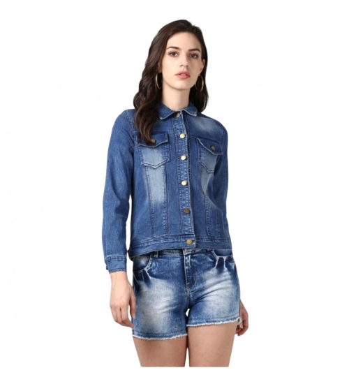 Women's Denim Hand Painted Long Sleeve Jacket (Blue)