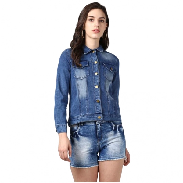Dropship Women's Denim Hand Painted Long Sleeve Jacket (Blue)
