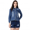 Dropship Women's Denim Hand Painted Long Sleeve Jacket (Blue)