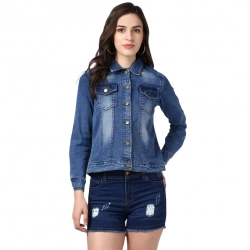 Women's Denim Hand Painted Long Sleeve Jacket (Blue)