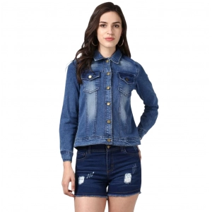 Generic Women's Denim Hand Painted Long Sleeve Jacket (Blue)