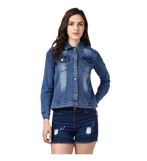 Women's Denim Hand Painted Long Sleeve Jacket (Blue)