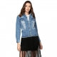 Women's Denim Distressed Long Sleeve Jacket (Blue) Women's Denim Distressed Long Sleeve Jacket (Blue)