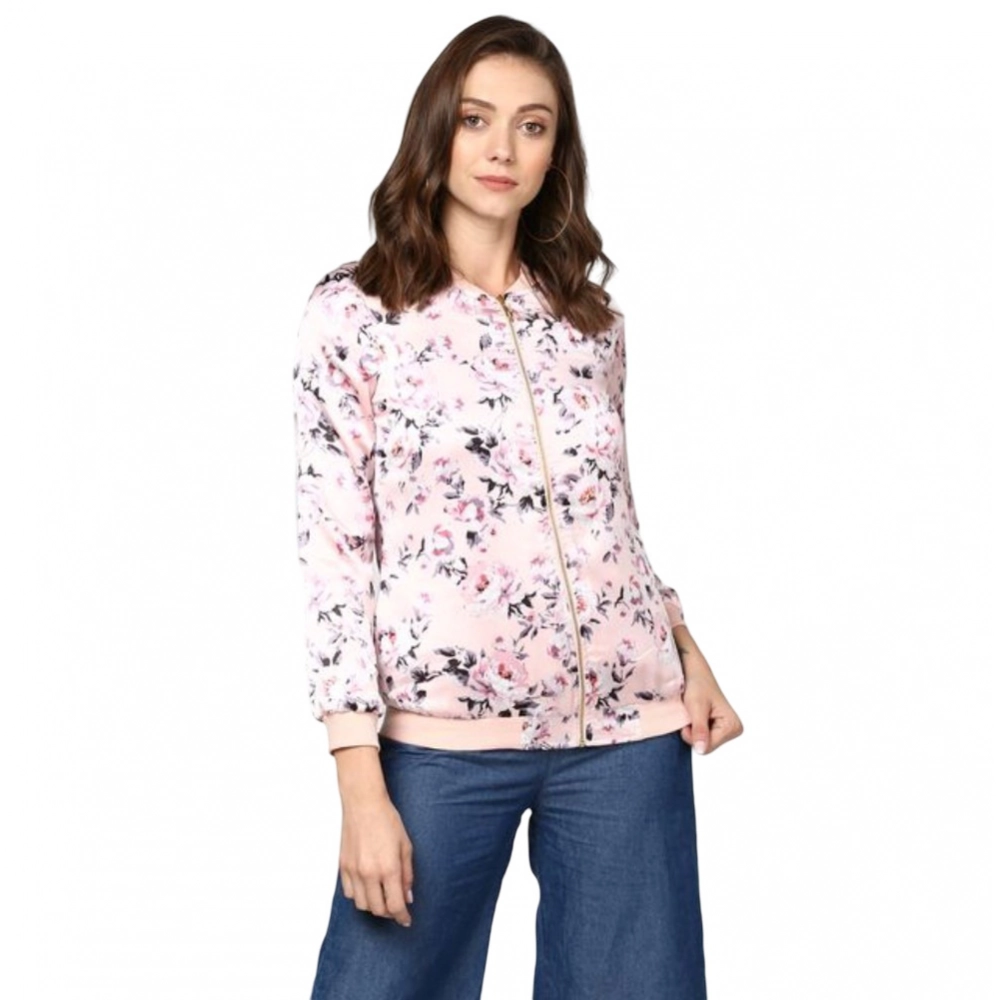Women's Satin Floral 3/4th Sleeve Jacket (Light Pink) Women's Satin Floral 3/4th Sleeve Jacket (Light Pink)