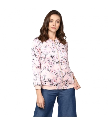 Women's Satin Floral 3/4th Sleeve Jacket (Light Pink)