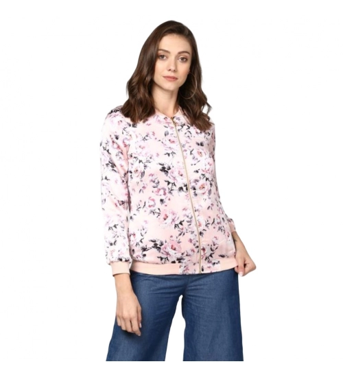 Women's Satin Floral 3/4th Sleeve Jacket (Light Pink)