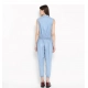 Women's Denim Solid Sleeveless Jumpsuit (Blue)