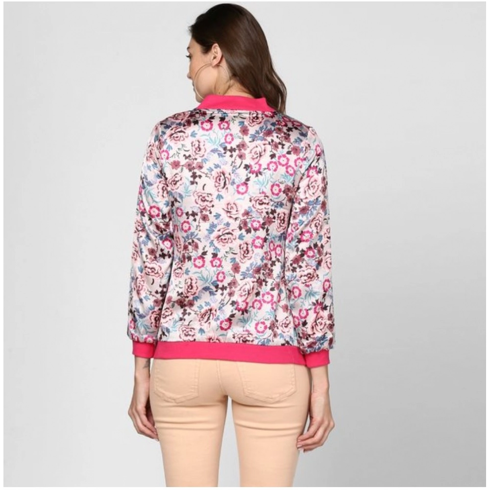 Women's Satin Floral 3/4th Sleeve Jacket (Multicolor) Women's Satin Floral 3/4th Sleeve Jacket (Multicolor)