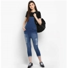Dropship Women's Denim Solid Dungaree Pant (Blue)