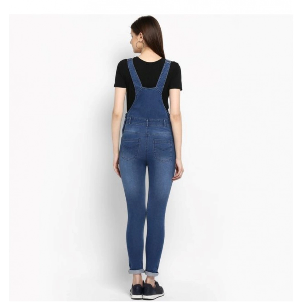 Dropship Women's Denim Solid Dungaree Pant (Blue)