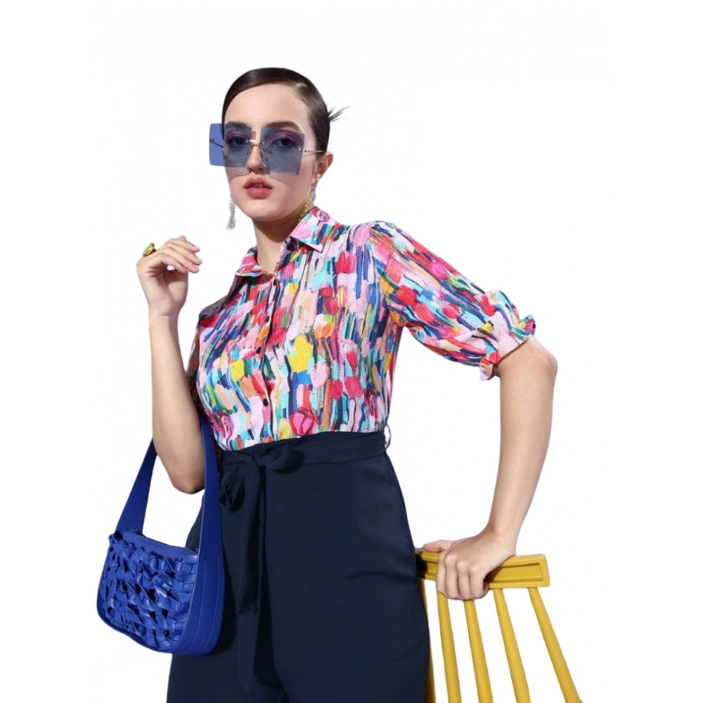 Women's Polyester Printed 3/4th Sleeve Jumpsuit (Multicolor - Navy) Women's Polyester Printed 3/4th Sleeve Jumpsuit (Multicolor - Navy)