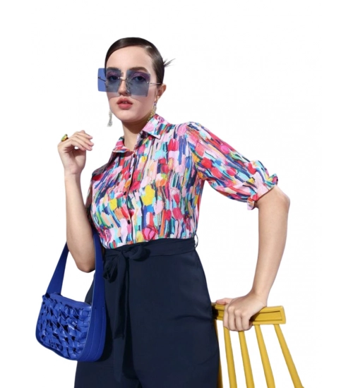 Women's Polyester Printed 3/4th Sleeve Jumpsuit (Multicolor - Navy)