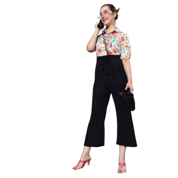Dropship Women's Polyester Printed 3/4th Sleeve Jumpsuit (Multicolor)