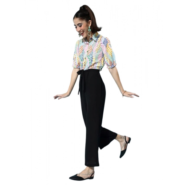 Dropship Women's Polyester Printed 3/4th Sleeve Jumpsuit (Multicolor)