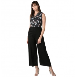 Women's Polyester Embroidered Sleeveless Jumpsuit (Black)