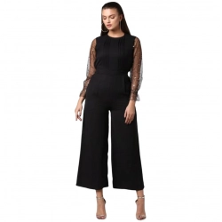 Women's Polyester Embellished Long Sleeve Jumpsuit (Black)