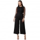 Women's Polyester Embellished Long Sleeve Jumpsuit (Black)